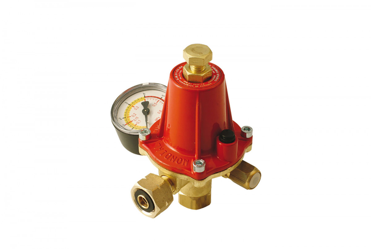 High pressure regulator 40 kg/h brass body with variable calibration with  pressure gauge and safety valve - Showgas
