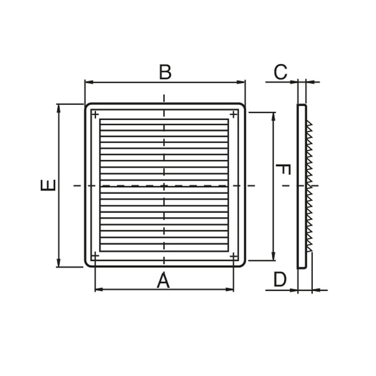 Griglia rettangolare in ABS con fissaggio universale 200x158 mm