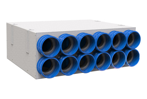  Galvanised sheet metal soundproofed plenum 4-6-8-10-12 outputs Ø 90 with blue connectors