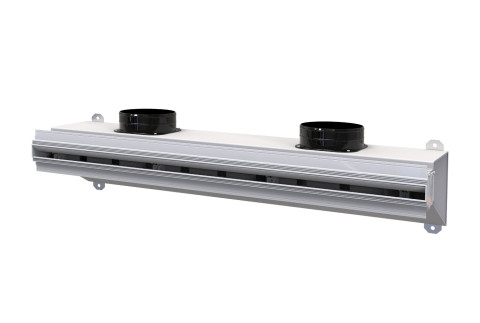  Linear retracting diffuser in anti-condensate PVC with damper, insulated plenum and central baffle